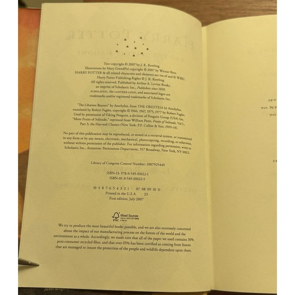 Harry Potter and the Deathly Hallows - First Edition First Print, 759 Page Error